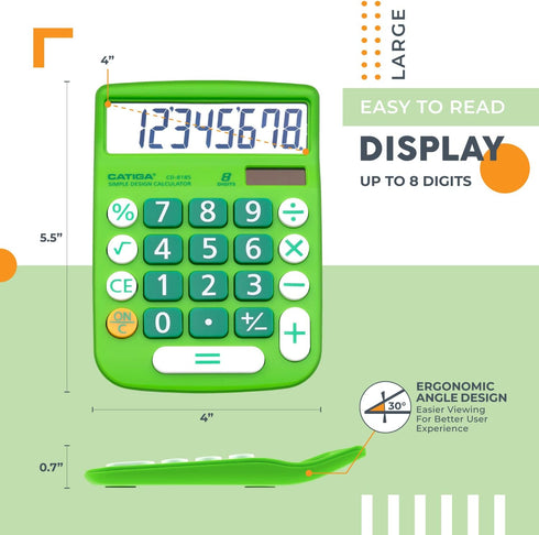 CATIGA Desktop Calculator 8 Digit with Solar Power and Easy to Read LCD Display, Big Buttons, for Home, Office, School, Class and Business, 4 Func...