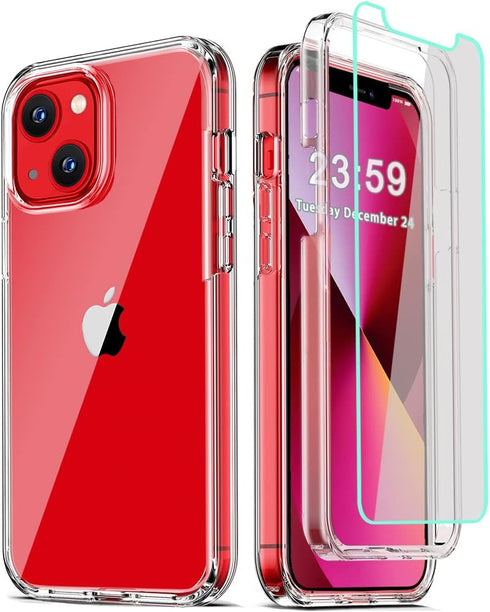 COOLQO Compatible for iPhone 13 Mini Case with Tempered Glass Screen Protector, Hard PC and Soft TPU, Military Grade Protection, Shockproof Protec...