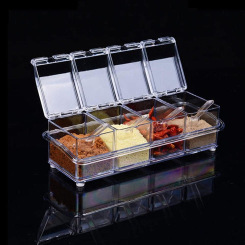 Seasoning Box with Spoon 4 Compartments Multi-Grid Spice Storage Container storage Tool for Kitchen Herb Spice Tools Gadgets...