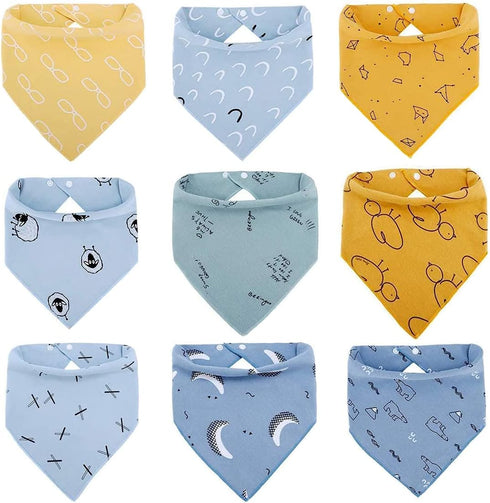 Baby Bandana Bibs For Drooling Teething Feeding Super Absorbent 100% Organic Cotton For Boys and Girls (9 Pieces)...