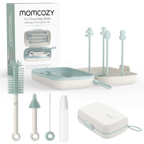 Momcozy Bottle Brush Set - Baby Bottle Cleaner Kit with Silicone Brush, Nipple Brush, Straw Brush, Soap Dispenser, Drying Rack - 7 in 1 Bottle Cle...