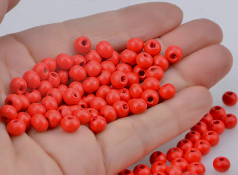 AD Beads 300 Pieces Wood Spacer Loose Wooden Craft Beads Big Hole Beads Assorted for Necklace Bracelet Craft Making Decoration (6x8mm 300pcs, Red)...
