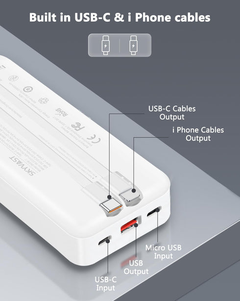 Portable Charger, 20000mAh Power Bank with 2 Built-in Cables, 22.5W Fast Charging with Screen, Travel Battery Pack for i Phone, i Pad, Samsung, Go...