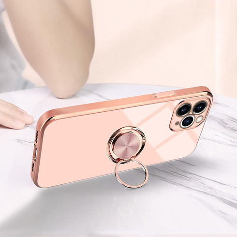 Omorro for Case iPhone 11 Pro Max Case for Women with Ring Holder, 360 Degree Rotation Kickstand Girly Cases Bling Glitter Plating Rose Gold Edge ...