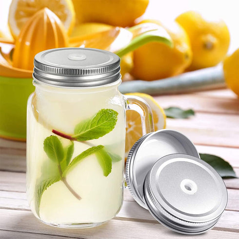 26 PCS Regular Mouth Mason Jar Lids With Straw Hole - 70MM Canning Caps for Drinking and Food Storage, Silver Tinplate With Silicone Ring, Straws,...
