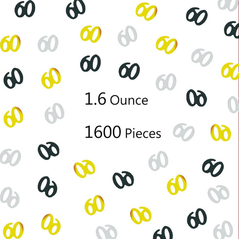 Number 60 Confetti Glitter Metallic Foil Table Party Decorations for Anniversary/Birthday/Wedding Gold Black and Silver 1.5 oz(60)...