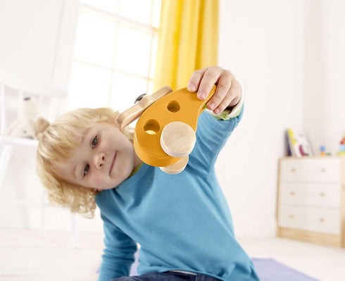 Hape Little Copter Wooden Toy Toddler Play Vehicle, L: 5, W: 2.6, H: 3.5 inch , Yellow...