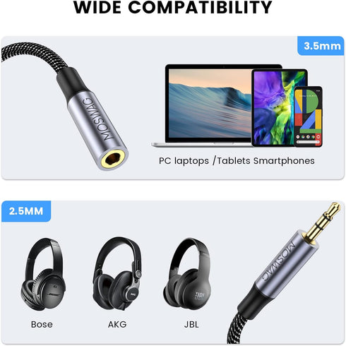 MOSWAG 2.5mm Male to 3.5mm Female Stereo Audio Jack Adapter,2.5mm Balanced Male to 3.5mm Stereo Female Jack Plug Cable for Astell&Kern AK240 AK380...