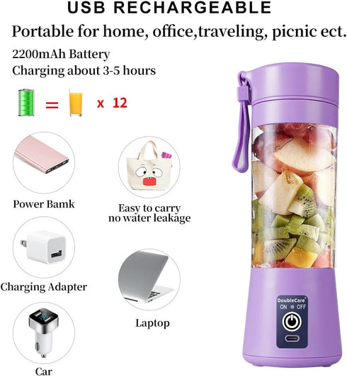Portable Blender Cup,Electric USB Juicer Blender,Mini Blender Portable Blender For Shakes and Smoothies, juice,380ml, Six Blades Great for Mixing,...