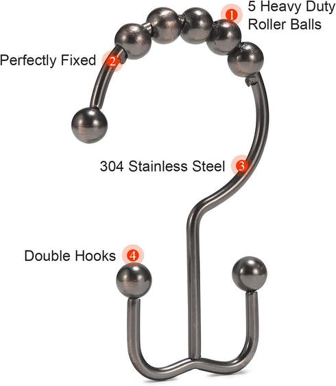 Shower Curtain Hooks, Goowin Shower Curtain Rings, Stainless Steel Shower Curtain Hooks Rust Proof Free Sliding Double Shower Hooks for Curtain, S...