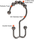 Shower Curtain Hooks, Goowin Shower Curtain Rings, Stainless Steel Shower Curtain Hooks Rust Proof Free Sliding Double Shower Hooks for Curtain, S...