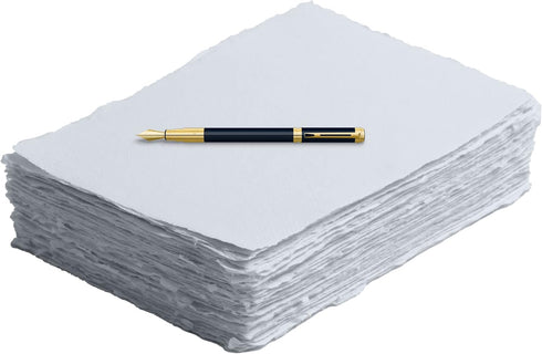 Handmade White Deckle Edge Blank Paper - 4x6 Inch Package of 50 - Mixed Media Loose Leaf Paper for Postcards, Invitations, Crafts and Announcement...