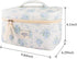 Quilted Cotton Makeup Bag - Blue Cute Floral Travel Cosmetic Bags Large Aesthetic Skincare Pouch with Compartments for Women and Girls Toiletry Or...