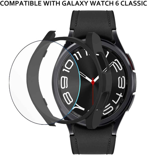 2 Pack Case for Samsung Galaxy Watch 6 Classic 47mm Case,Waterproof Glass Screen Protector Accessories Hard PC Ultra-Thin Protective Cover Bumper ...