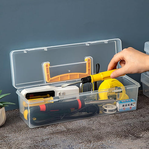 Plastic Portable Container with Handle, Art Craft Sewing Storage Box with Latching Lid for Paint Brush, Tools, Crayon, Washi Tape, Ruler, Ornament...