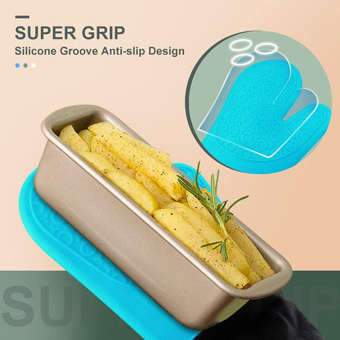 sungwoo Extra Long Silicone Oven Mitts, Heat Resistant Oven Gloves with Quilted Liner Non-Slip Textured Grip Perfect for BBQ, Baking, Cooking and ...