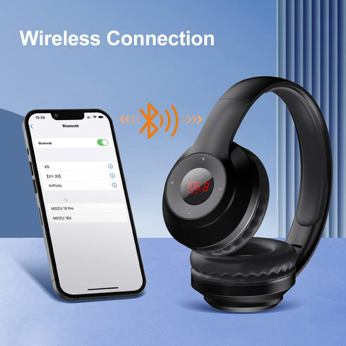 X5 Wireless FM Radio Headphones with Bluetooth, Built in Microphone, Rechargeable and Portable Radio Headset, Over Ear Headphone with Soft Ear Muf...