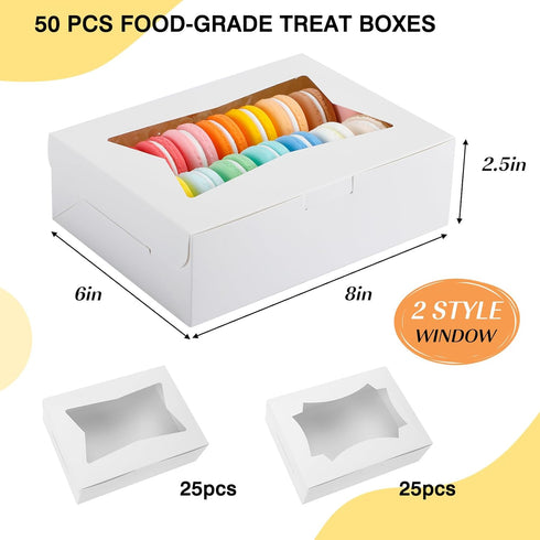 TOMNK 50pcs Cookie Boxes with Window, 8x6x2.5 Inches 2 Style Window Bakery Boxes for Treats, Chocolate Covered Strawberries, Muffins, Donuts...