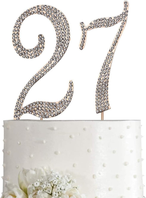 MAGJUCHE Gold 27" Crystal Cake Topper, Number 27 Rhinestones 27th Birthday Cake Topper, Men or Women Birthday or 27th Anniversary Party Decoration...