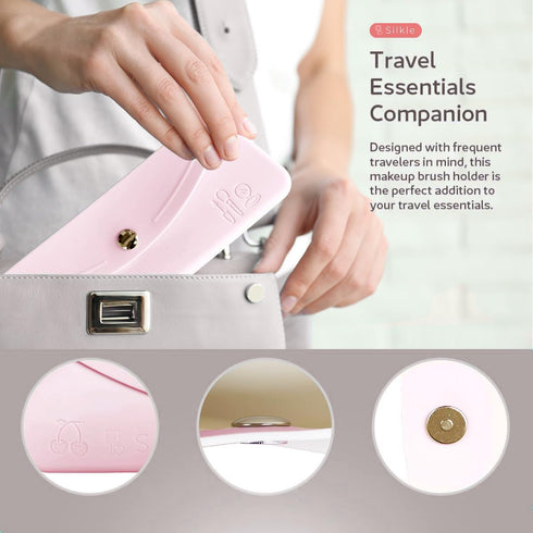 Silicone Makeup Brush Holder - Elegant Case & Travel Organizer Bag with Magnet Closure for Makeup Brushes and Cosmetic Essentials - Small, Beauty ...