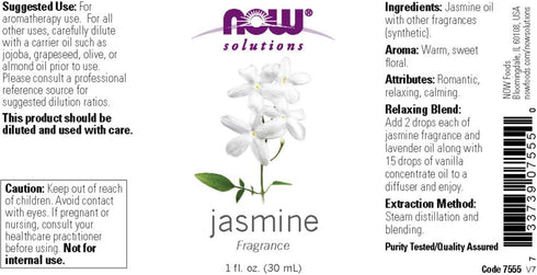 NOW Essential Oils, Jasmine Fragrance, Romantic Aromatherapy Scent, Steam Distilled, 100% Pure, Vegan, Child Resistant Cap, 1-Ounce...