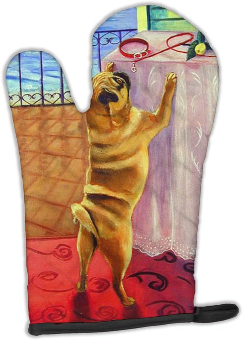 Caroline's Treasures 7027OVMT Helping Himself Fawn Pug Oven Mitt Heat Resistant Thick Oven Mitt for Hot Pans and Oven, Kitchen Mitt Protect Hands,...