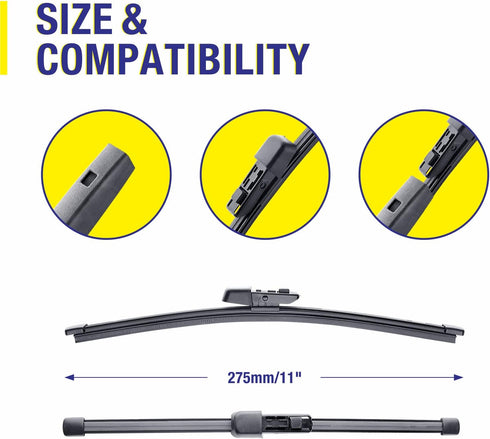 Rear Wiper Blade 11 Inch(A282H) Original Equipment Replacement For Volkswagen Golf 2010-2019 GTI 2021-2010 Atlas 2021-2018 And More...