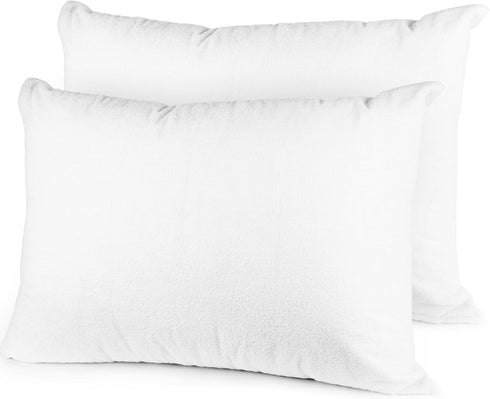 Zippered Pillow Protectors Cover Cases Set of 2 Standard Size 21x27 inch, Soft Terry Cotton Zip Covers with Allergy-Free Sleep for Dorm...