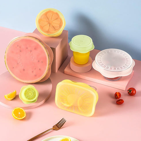 Silicone Stretch Lids Set for Food Storage, Fruit Pattern Food-grade Reusable Silicone Sealing Food Covers for Fresh-keeping Bowl Container Microw...