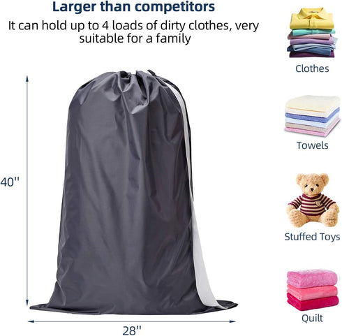 NICOGENA 2 Pack Laundry Bag with Shoulder Strap, Sturdy Drawstring Rips and Tears Resistant Nylon Fabric, Collapsible Large Clothes Storage for Co...