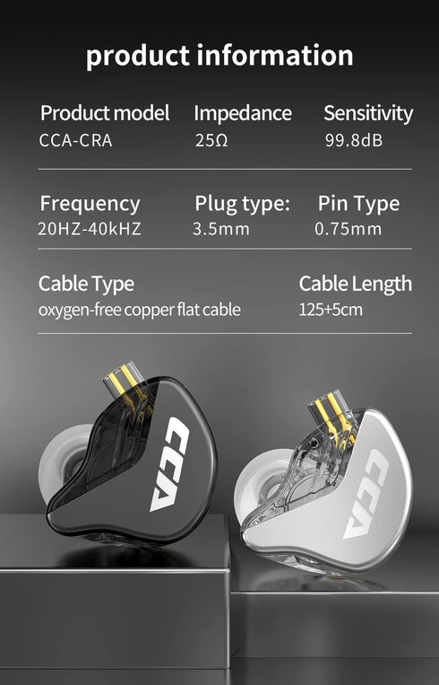 CCA CRA in Ear Monitor, Ultra-Thin Diaphragm Dynamic Driver IEM Earphones, Clear Sound & Deep Bass in Ear Headphones, Wired Gaming Earbuds with 2 ...