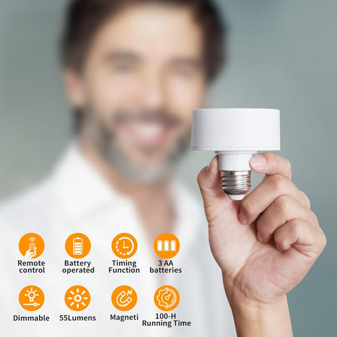 2 Pack Magnetic Battery Operated Light Bulbs with Remote Control, Cordless LED Puck Lights, Wireless Dimmable E26 Screw in AA Battery Power Bulbs ...