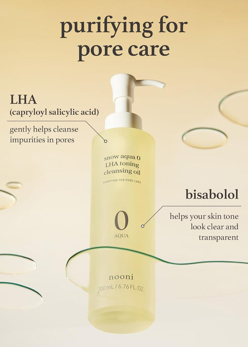 NOONI Korean Facial Oil Cleanser - Snow Aqua 0 LHA Toning Cleansing Oil | Makeup Remover, Pore Control, Essential Step For Double Cleansing, Korea...
