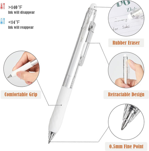 BAYTORY 8Pcs Fine Point Erasable Gel Pens, 0.5mm Retractable Black and Blue Ink Pen, Smooth Writhing Comfortable to Use for Taking Marking Planner...