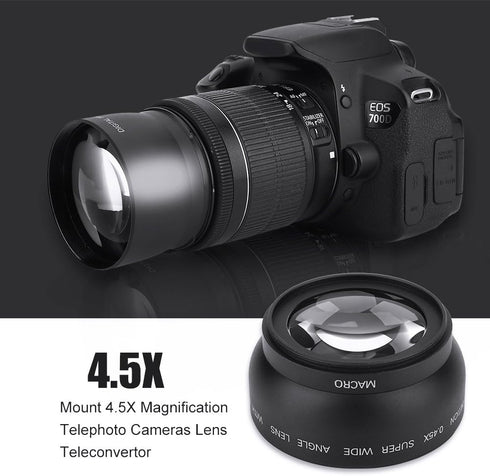 Wide Angle Macro Lens, Camera 52mm 0.45X Magnification Universal Conversion Lens Professional Optical Glass Camera Close Up Lens, for Canon for Ni...