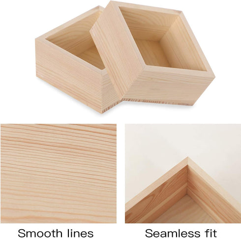 Rustic Wooden Box Small Wooden Box,4 Pieces Small Wood Square Storage Organizer Container Craft Box Small Wooden Box for Collectibles Home Venue D...