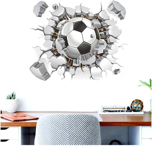 3D Soccer Stickers, Art Ball Soccer Wall Decal for Kids Room, FFootball Vinyl DIY Soccer Wallpaper for Boys Bedroom Playroom Living Room Window Do...