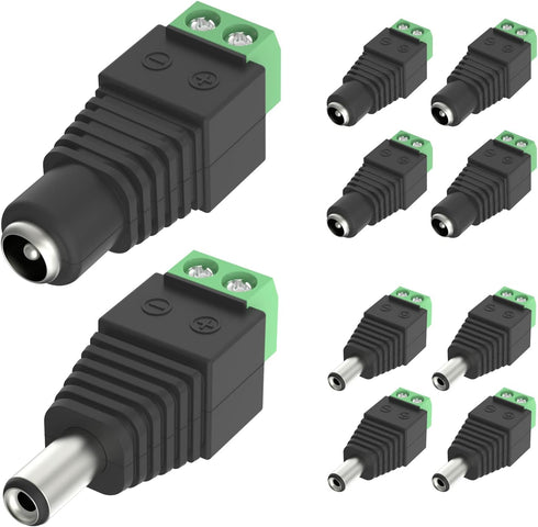 VCE 12V DC Power Connector, 5.5mm x 2.1mm DC Power Plug, 5 Pcs Male and 5 Pcs Female DC Connectors for LED Strip, CCTV Security Camera, Outdoor Ca...