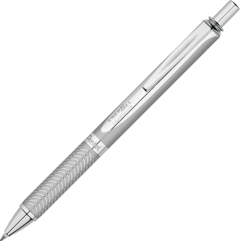 Pentel® EnerGel Alloy Retractable Gel Pens, Medium Point, 0.7 mm, Metallic Silver Barrel, Black Ink...