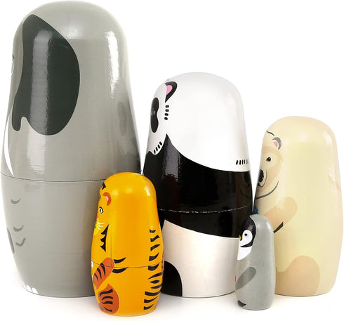 Bgraamiens Nesting Dolls Russian Matryoshka Wood Stacking Dolls for Kids Handmade Toys (Animals)...