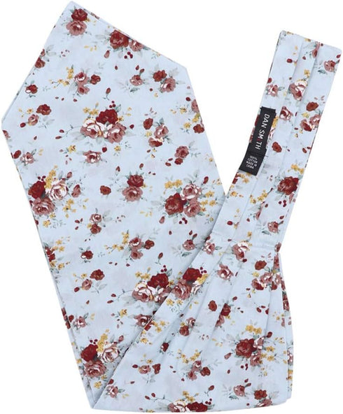 Dan Smith Light Blue,Burgundy,Rosy Brown Long-Self Ascot Tie For Mens 53" Big And Tall Long-Self Cravat Necktie Pocket-Square Set Blue 100% Pure C...