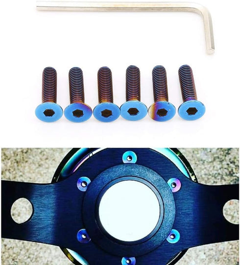 Kyostar 6 Pcs Stainless Steering Wheel Screw Bolts M5×0.8 (Length 15mm) Burnt Titanium Blue Steering Wheel Bolts Screw...