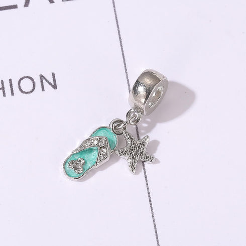 Lifequeen Beach Charms Starfish Flip Flop Sliper Dangle Birthstone Birthday Charm Beads for Bracelets (Starfish Flip Flop Shoe)...