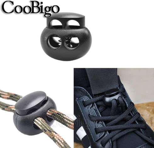 25pcs Spring Cord Lock End Stopper Fastener Slider Toggles Clip Double Hole Round Ball Plastic for Drawstrings Lanyard Paracord Elastic Bungee Sho...