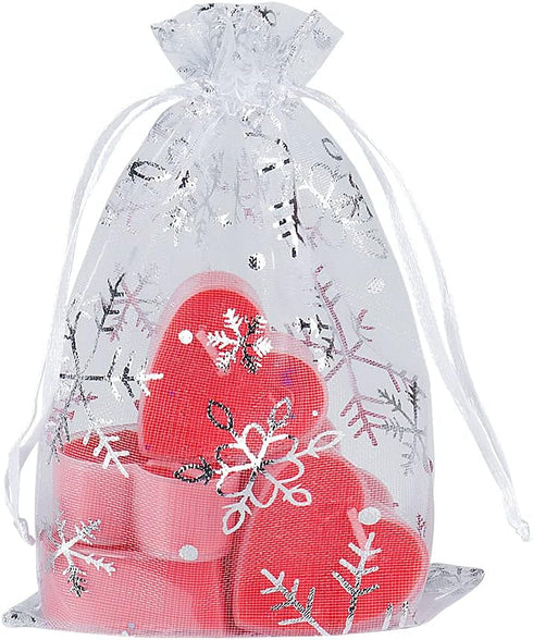 YQL Snowflake Organza Drawstring Bags,4x6 Inch 100PCS White Christmas Gift Favor Bags Mesh Jewelry Pouches Wedding Party Candy Bag...