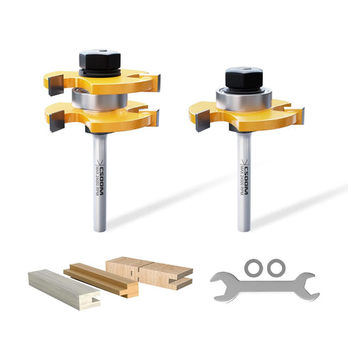 CSOOM 2-Piece Tongue and Groove Router Bit Set with 1/4 Inch Shank, 3 Teeth, and Adjustable T Shape - Ideal Woodworking Tool for Wood Milling and ...