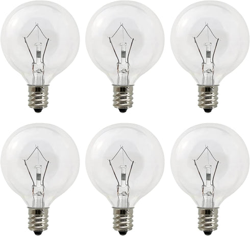 Wax Warmer Bulbs 6 Pack, G50 25 Watt Light Bulbs for Full Size Scentsy Warmers, E12 Base G16.5 Globe Clear Bulb for Candle Wax Warmer, Long Lifesp...