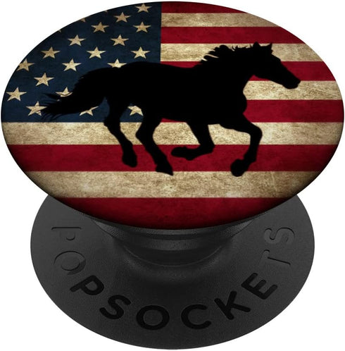 Patriotic Distressed American Flag Black Horse PopSockets Adhesive PopGrip...
