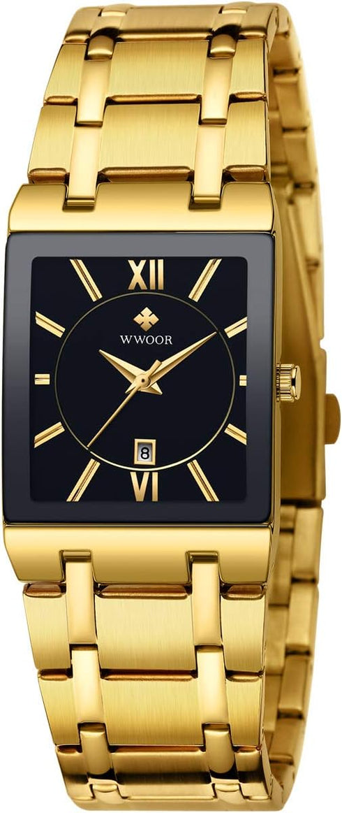 WWOOR Square Watches for Men Stainless Steel Mens Square Watch with Date Original Waterproof Analog Quartz Fashion Business Casual Wristwatch...