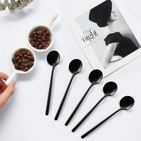 Dicunoy 12 Pack Black Espresso Spoons, 18/10 Stainless Steel Mini Coffee Teaspoons, 5 Inch Small Round Spoon for Tea, Sugar, Dessert, Cake, Ice Cr...